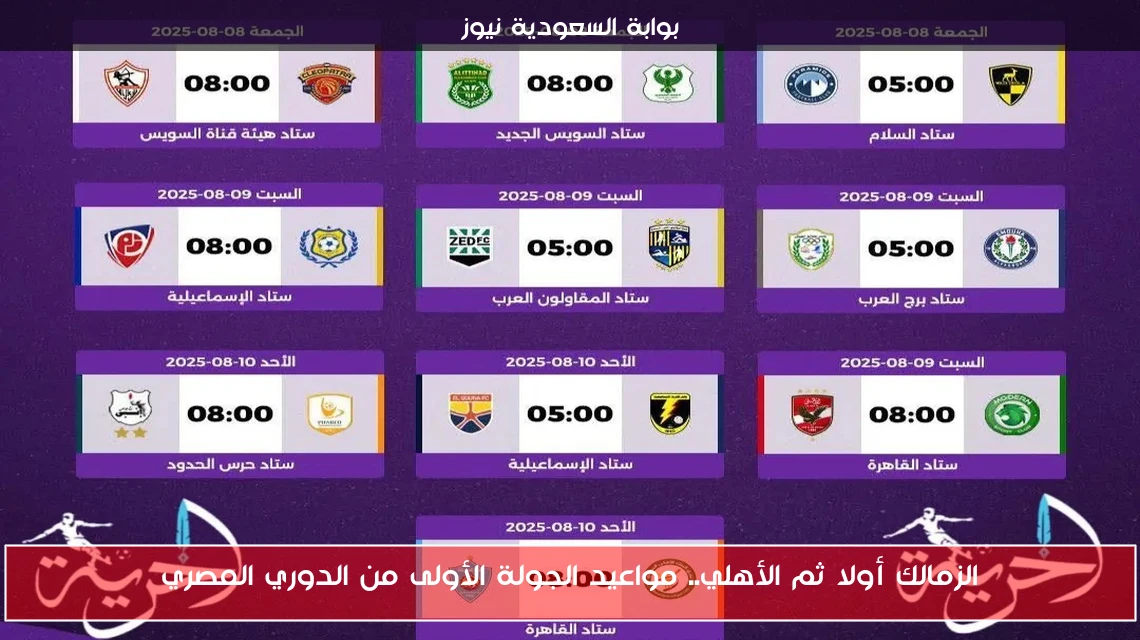 الزمالك أولا ثم الأهلي.. مواعيد الجولة الأولى من الدوري المصري