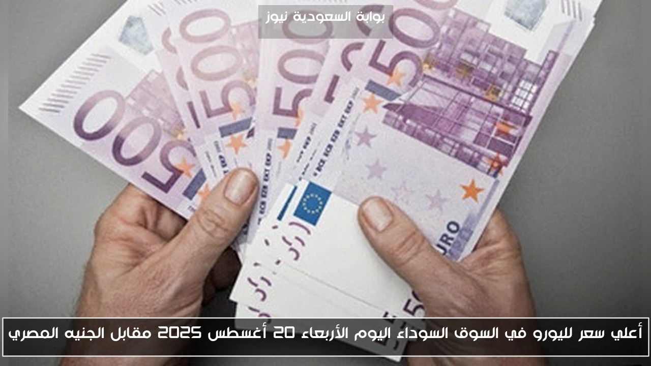 أعلي سعر لليورو في السوق السوداء اليوم الأربعاء 20 أغسطس 2025 مقابل الجنيه المصري