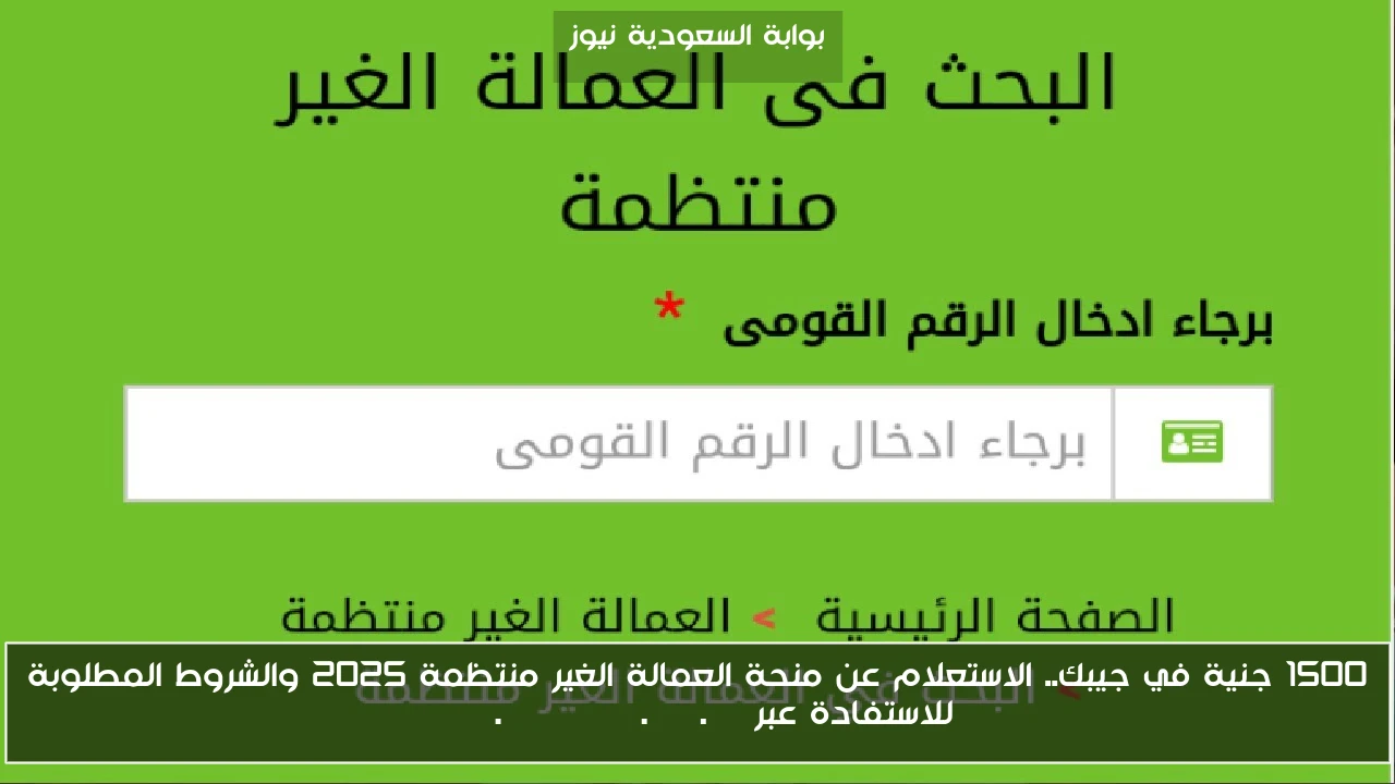 1500 جنية في جيبك.. الاستعلام عن منحة العمالة الغير منتظمة 2025 والشروط المطلوبة للاستفادة عبر mom.manpower.gov.eg