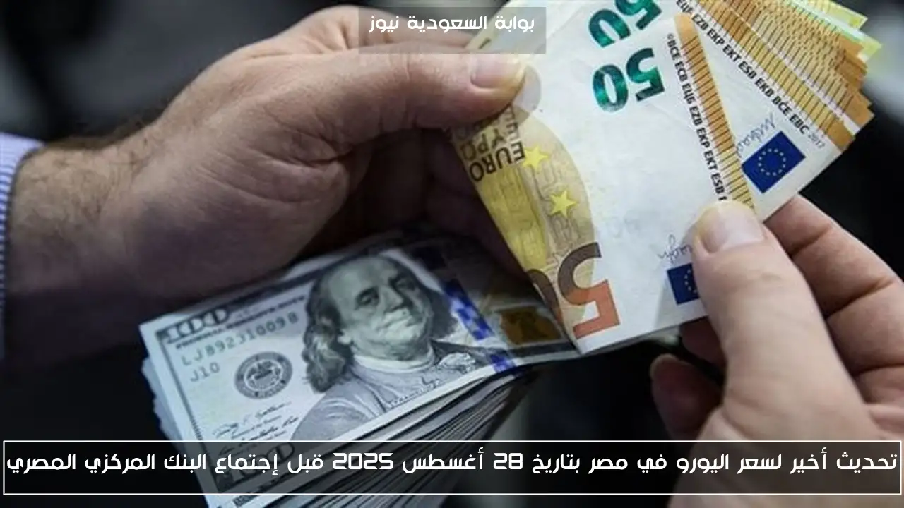 تحديث أخير لسعر اليورو في مصر بتاريخ 28 أغسطس 2025 قبل إجتماع البنك المركزي المصري