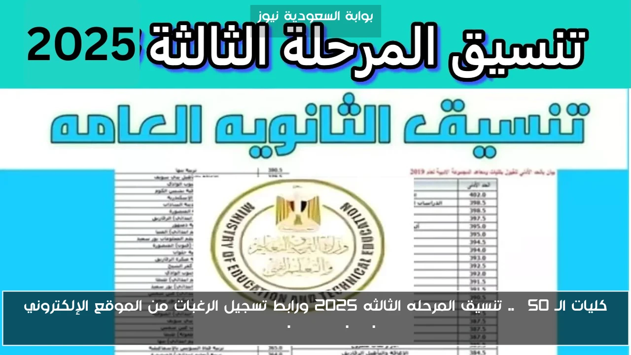 كليات الـ 50% .. تنسيق المرحله الثالثه 2025 ورابط تسجيل الرغبات من الموقع الإلكتروني tansik.digital.gov.eg