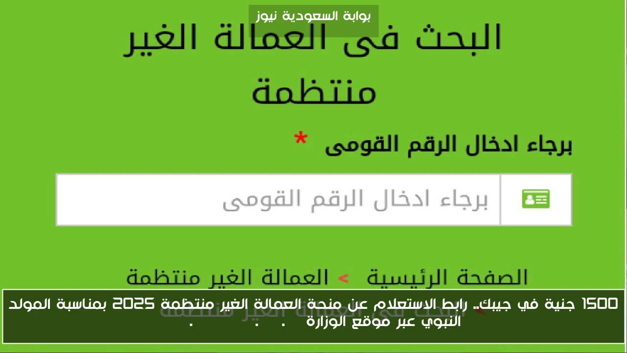 1500 جنية في جيبك.. رابط الاستعلام عن منحة العمالة الغير منتظمة 2025 بمناسبة المولد النبوي عبر موقع الوزارة www.manpower.gov.eg