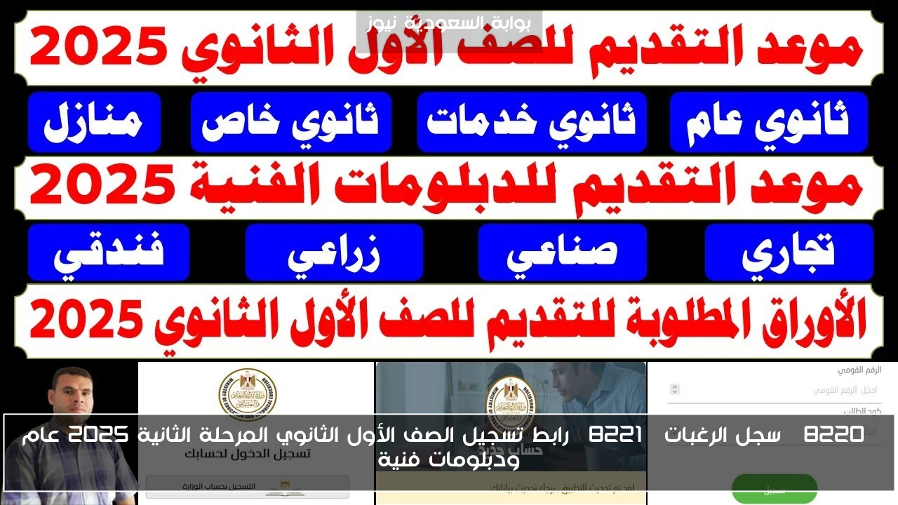 “سجل الرغبات” رابط تسجيل الصف الأول الثانوي المرحلة الثانية 2025 عام ودبلومات فنية