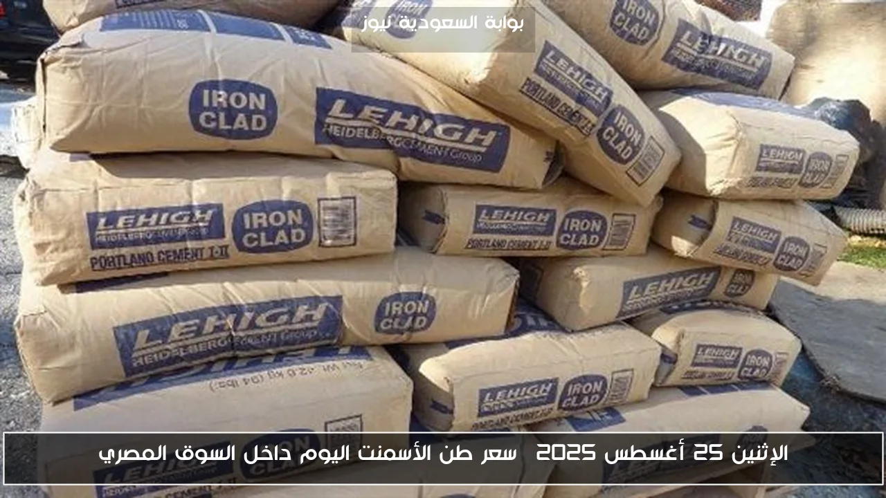 الإثنين 25 أغسطس 2025… سعر طن الأسمنت اليوم داخل السوق المصري