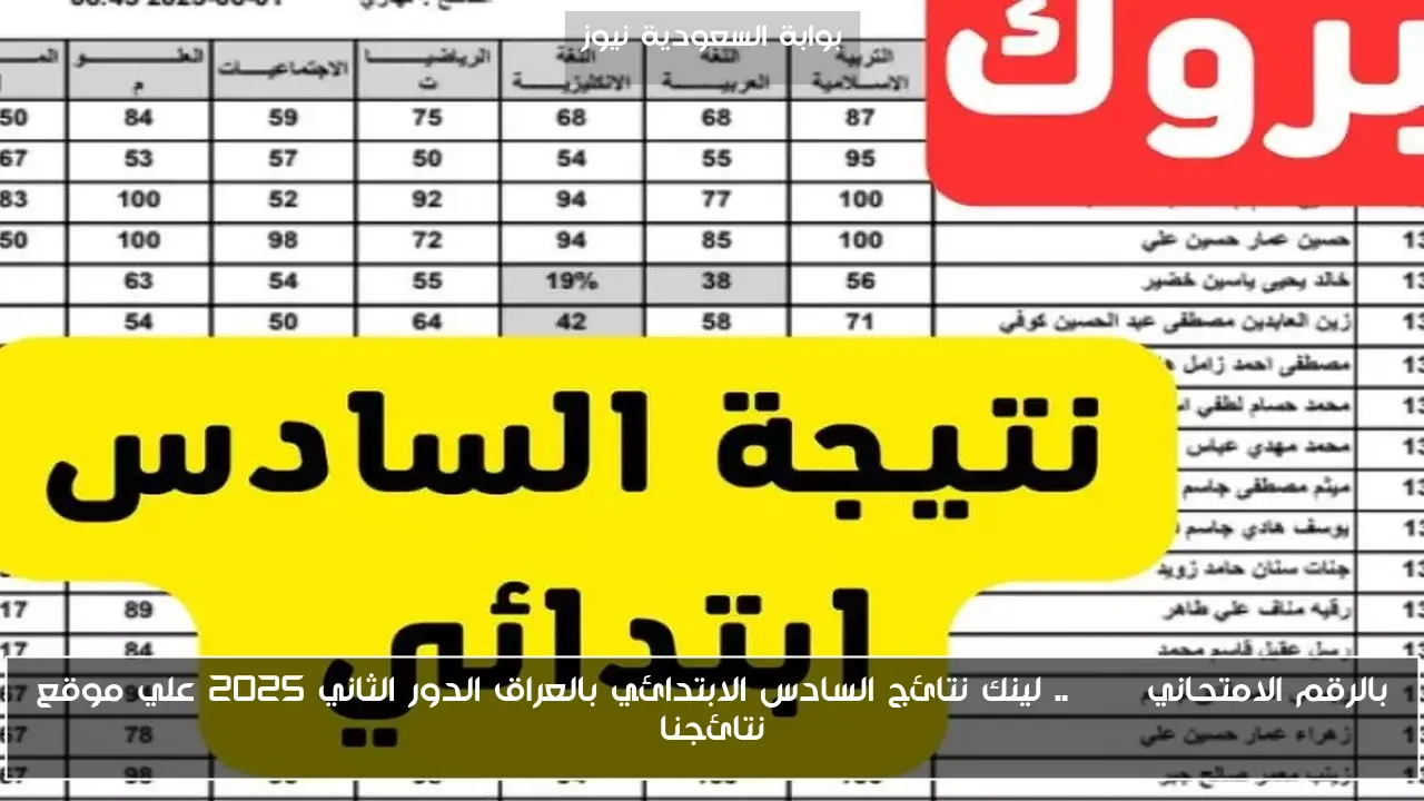 بالرقم الامتحاني PDF .. لينك نتائج السادس الابتدائي بالعراق الدور الثاني 2025 علي موقع نتائجنا