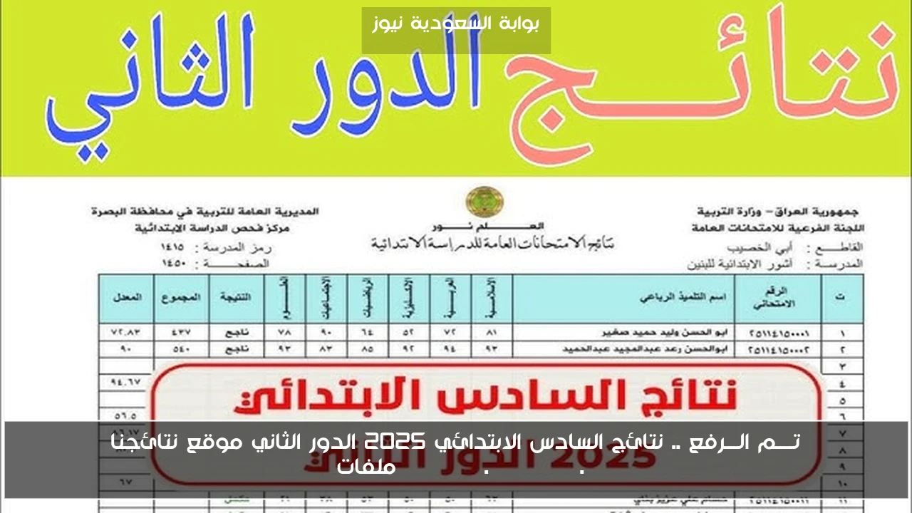 تــــم الـــرفع .. نتائج السادس الابتدائي 2025 الدور الثاني موقع نتائجنا results.mlazemna.com ملفات PDF