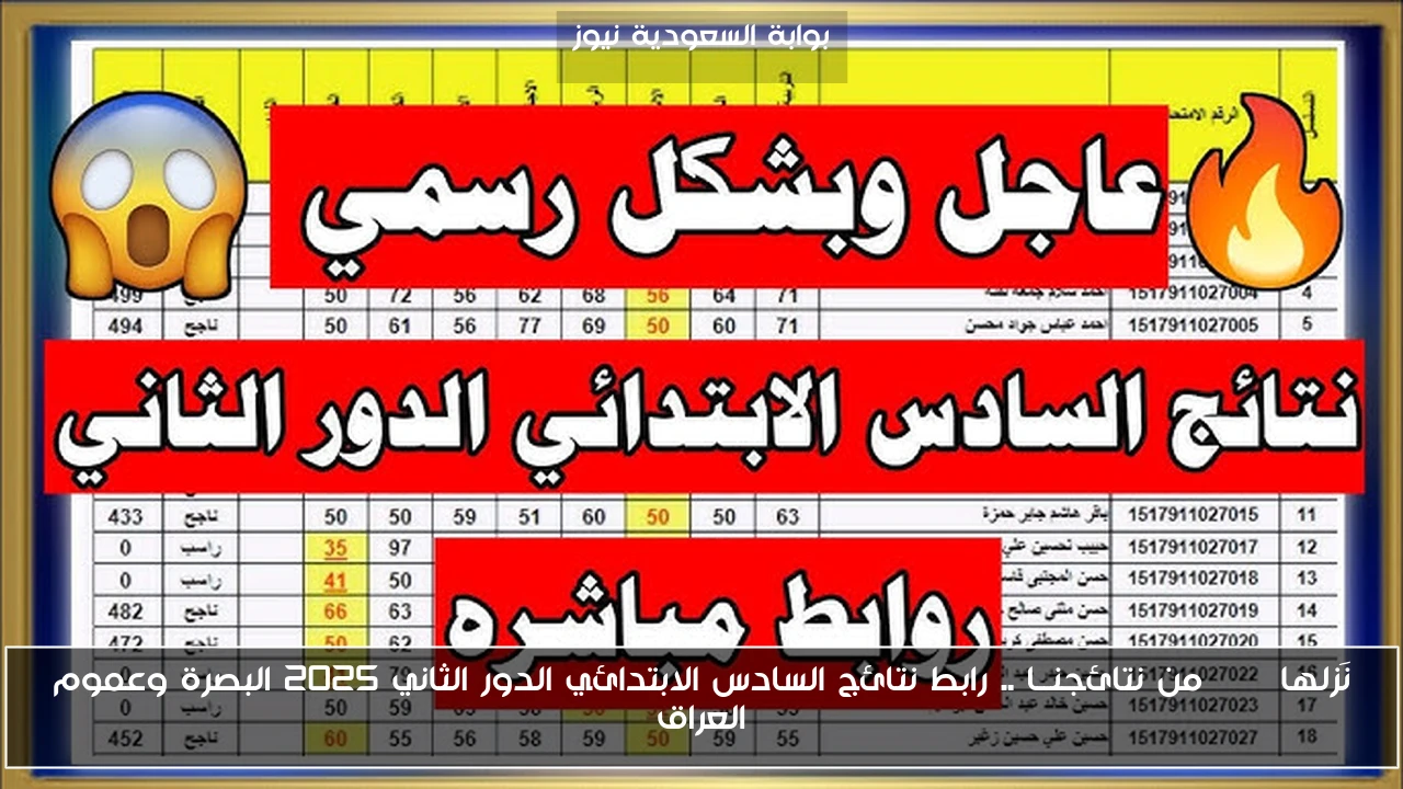 نَزلها pdf من نتائجنــا .. رابط نتائج السادس الابتدائي الدور الثاني 2025 البصرة وعموم العراق