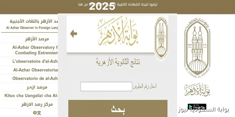 “بوابة الأزهر الإلكترونية” نتيجة الثانوية الأزهرية الدور الثاني 2025 برقم الجلوس