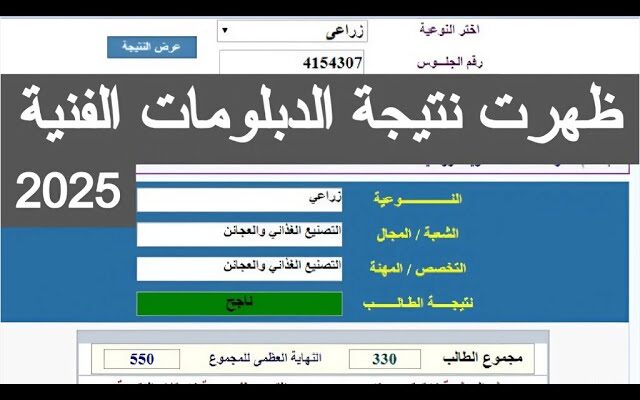 بنسبة نجاح 89.88% .. نتيجه الدبلومات الفنية 2025 الدور الثاني بالاسم موقع بوابة التعليم الفني للنتائج nategafany.emis.gov.eg